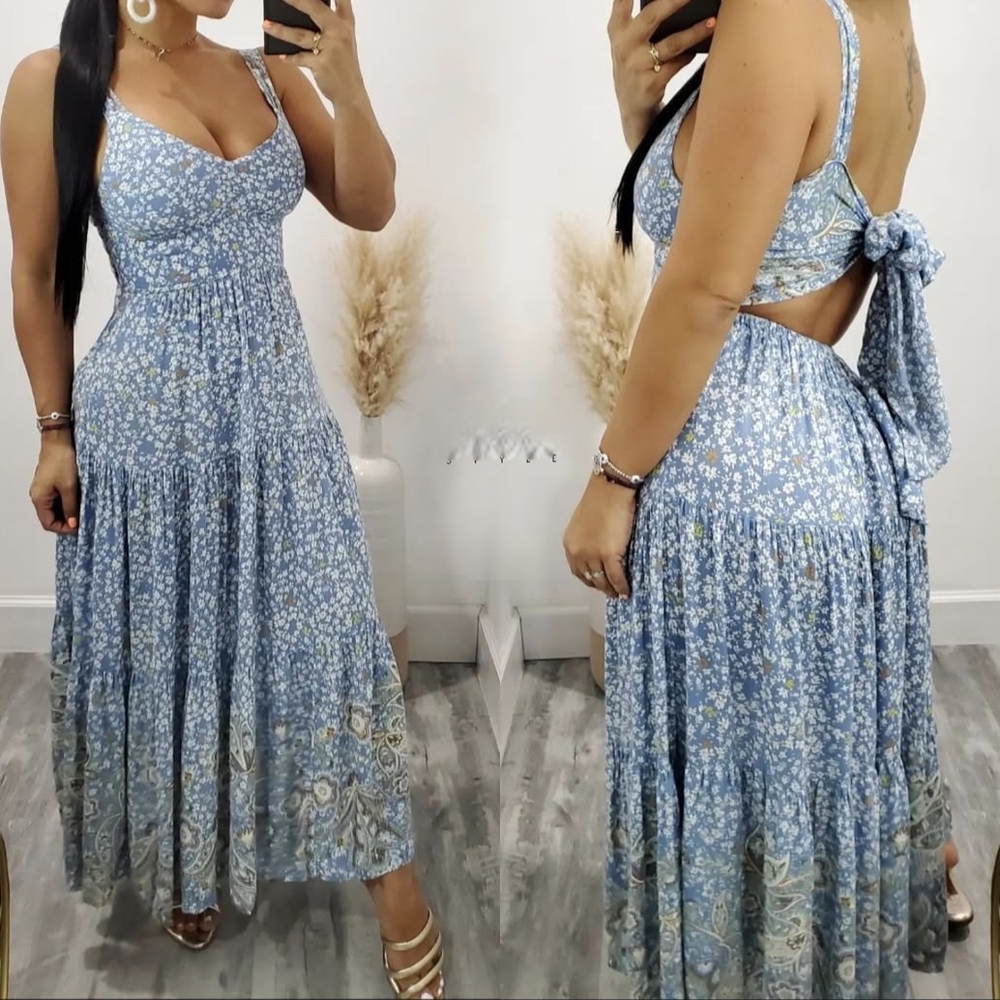 Blue Halter Backless Sundress for Cocktail
